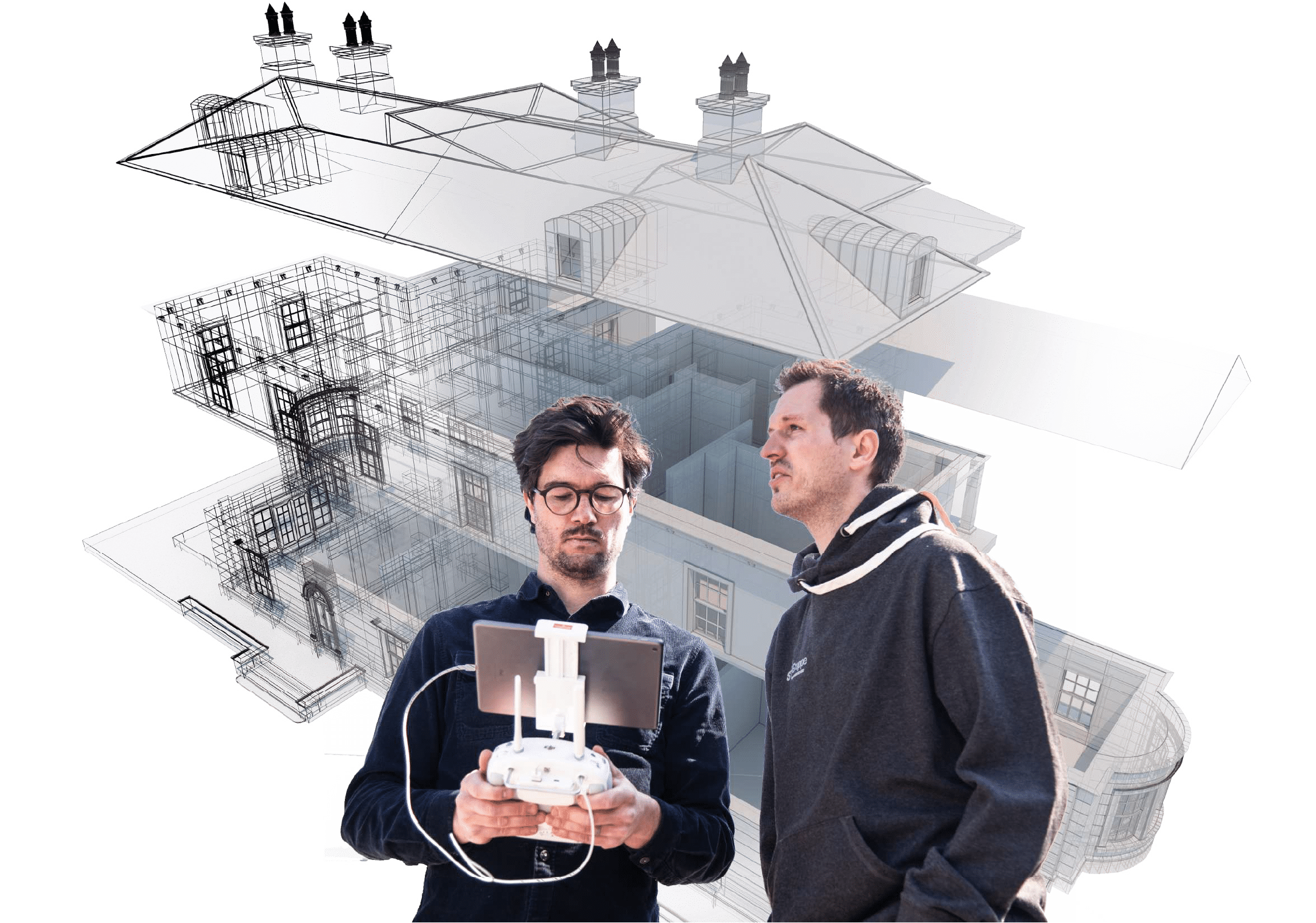 Smart Building Engineering Zwei Team-Mitglieder des Smart Building Engineering Teams erstellen einen Digitalen Zwilling zur Planung der Energieeffizient eines Gebäudes