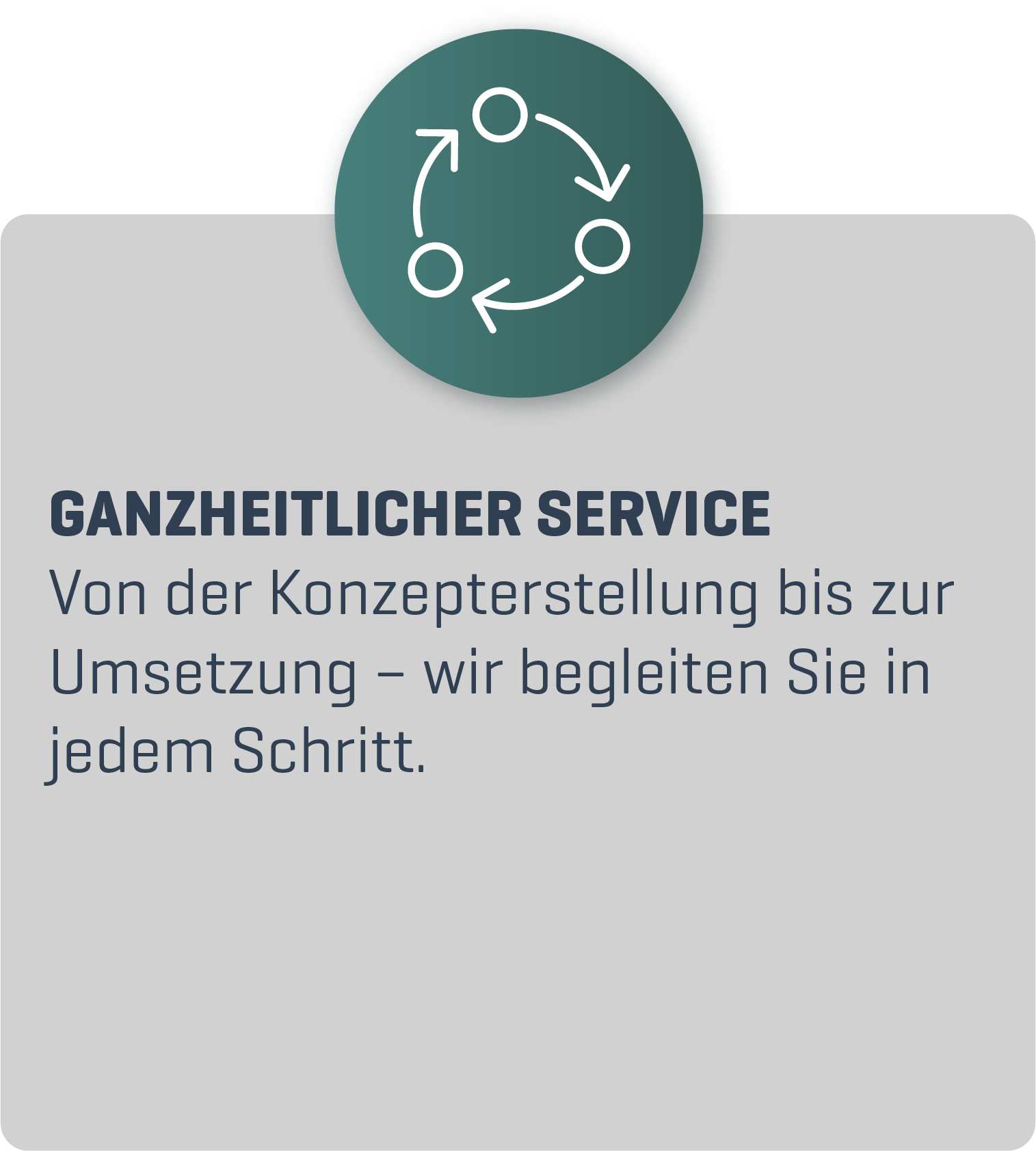 Ganzheitlicher Service GANZHEITLICHER SERVICE Von der Konzepterstellung bis zur Umsetzung – wir begleiten Sie in jedem Schritt.